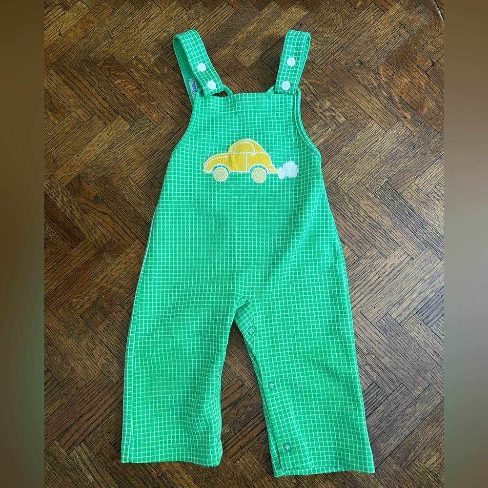Carter's Green and Yellow Overalls with Car Design